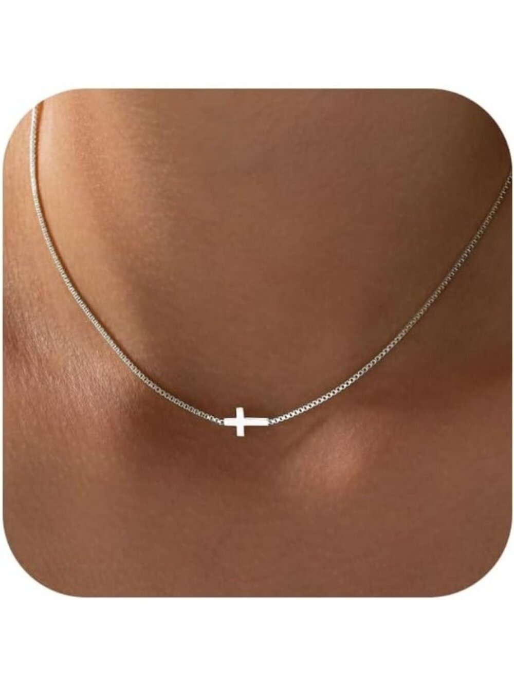 Women's 14k Gold Silver Cross Necklace Dainty Choker Christian Faith Gift
